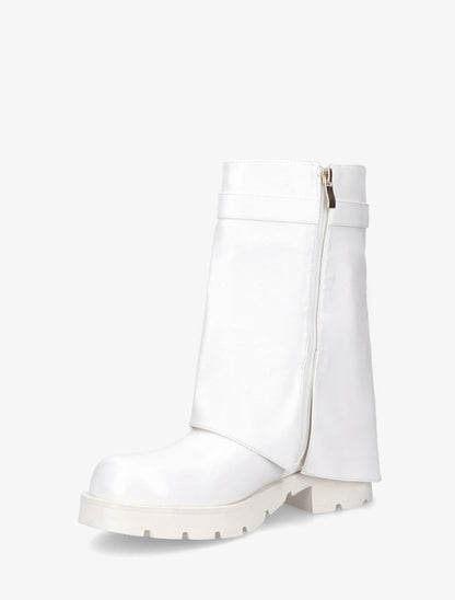 Bottines renversées à sangle et bijou - Blanc - 3