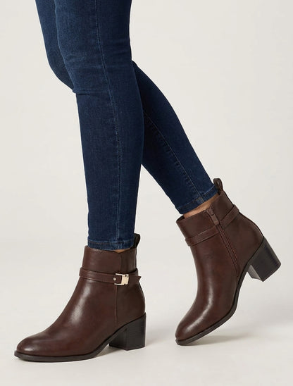Bottines en simili à talon - Marron