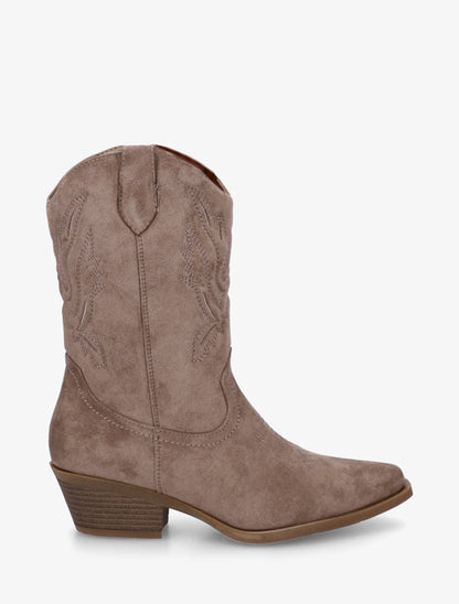 Bottines style santiags en suédine - Taupe - 1