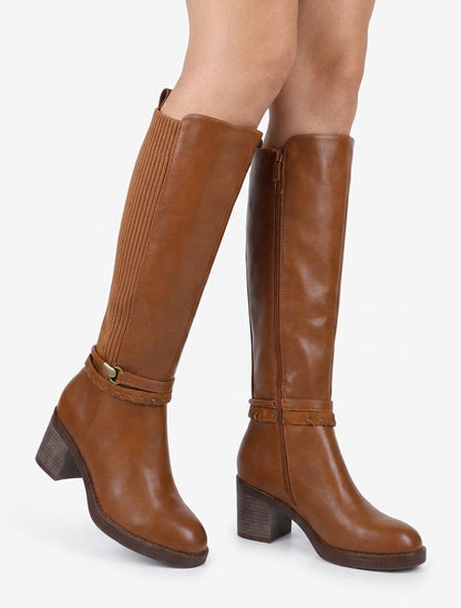 Bottes en simili à sangles fantaisies - Camel