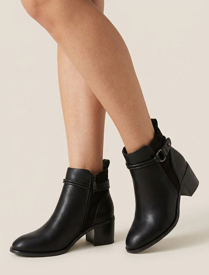 Bottines en simili et suédine - Noir
