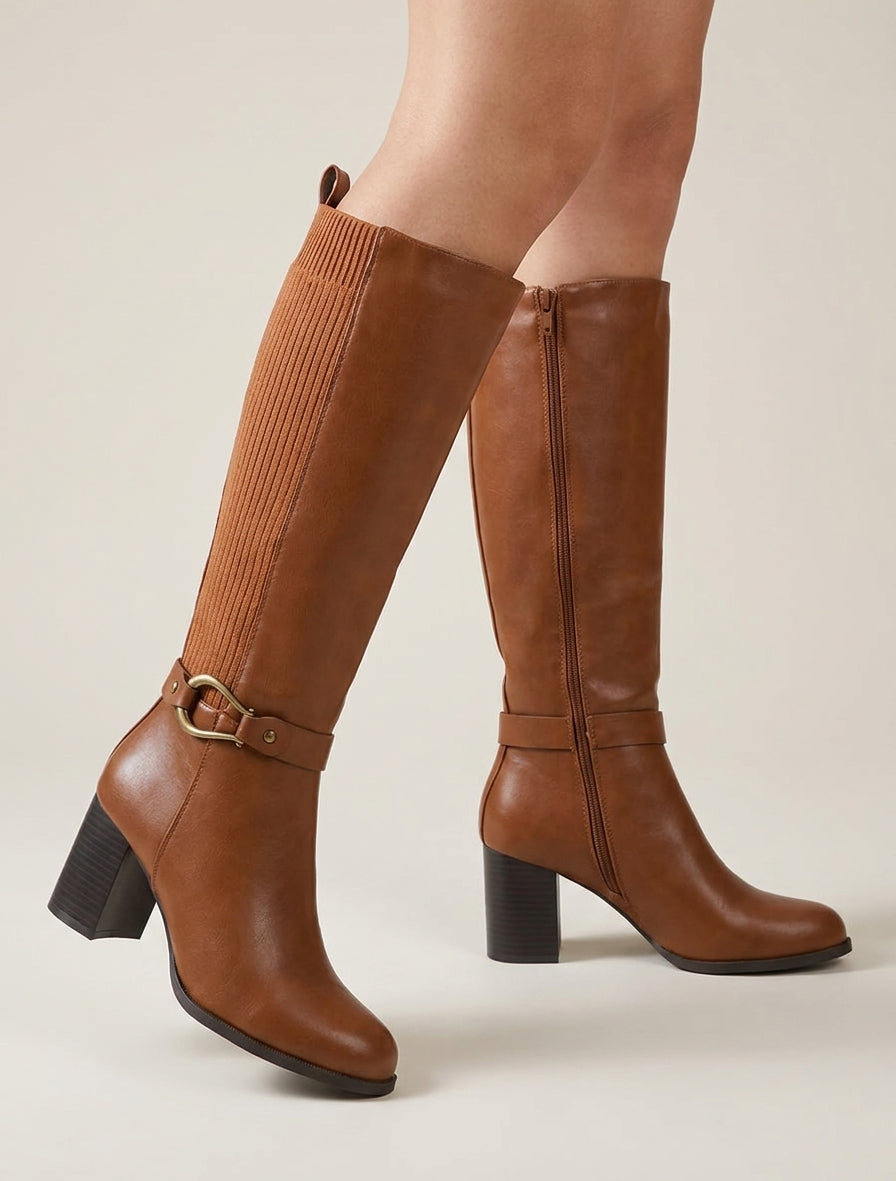 Bottes unies bimatière - Camel