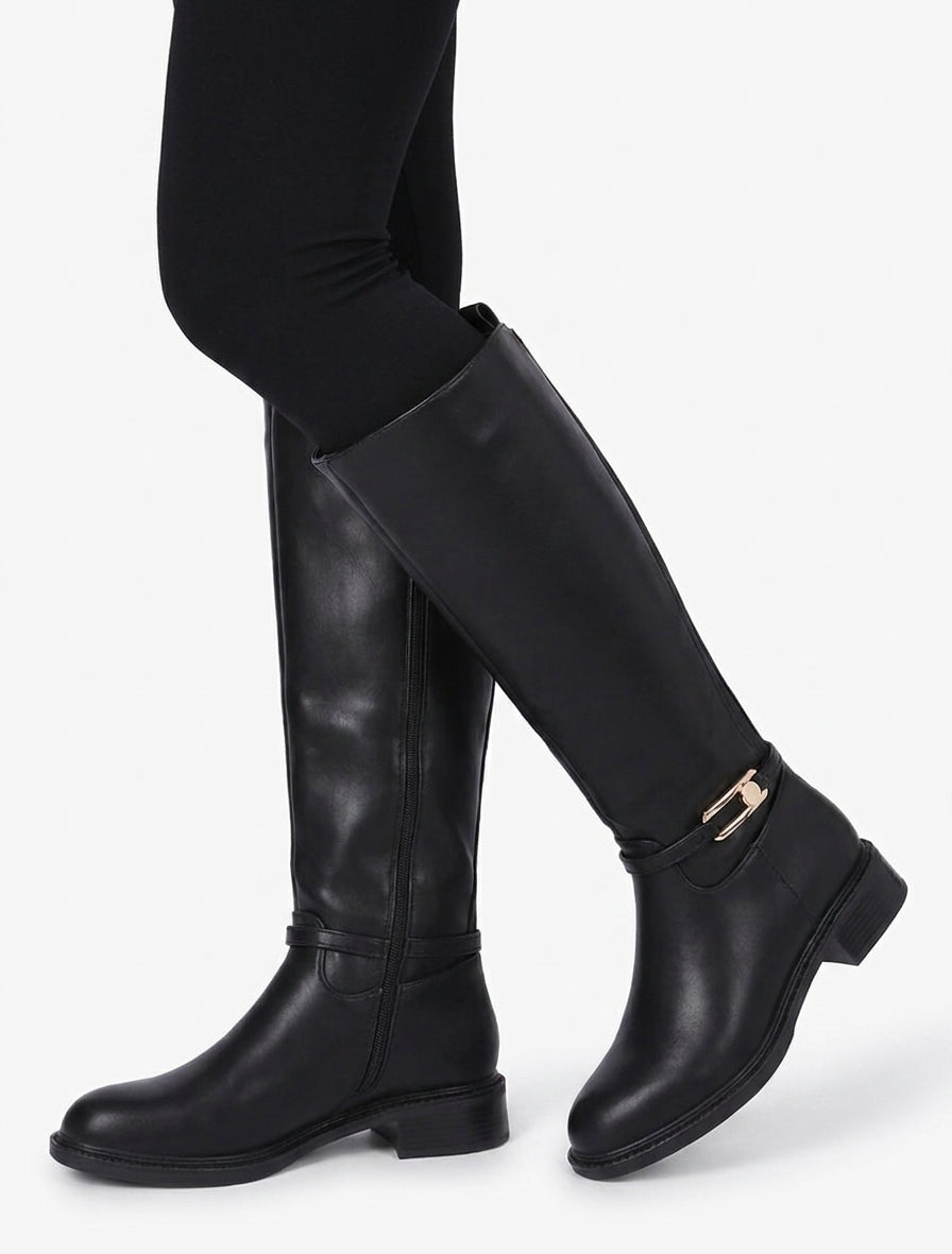 Bottes élastiquées en simili - Noir