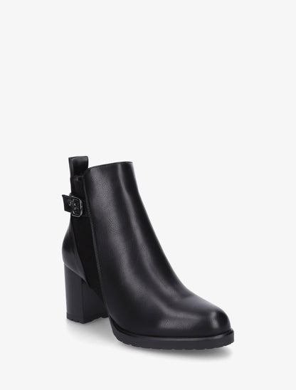 Bottines en simili et suédine à boucle métallique - Noir - 2