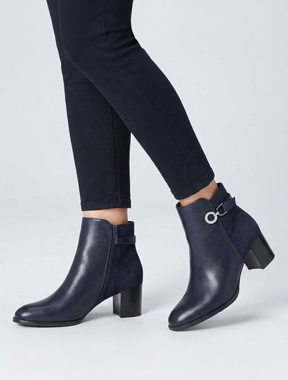 Bottines bimatière à boucle strassée - Marine