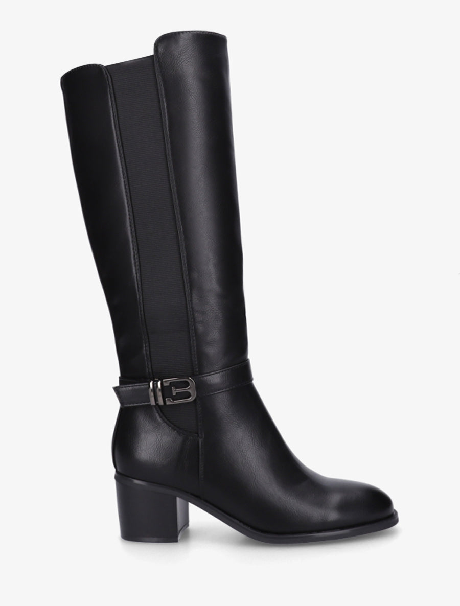 Bottes élastiquées en simili à boucle fantaisie - Noir - 1