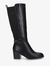 Bottes en simili et tissu à boucle ronde - Noir - 1