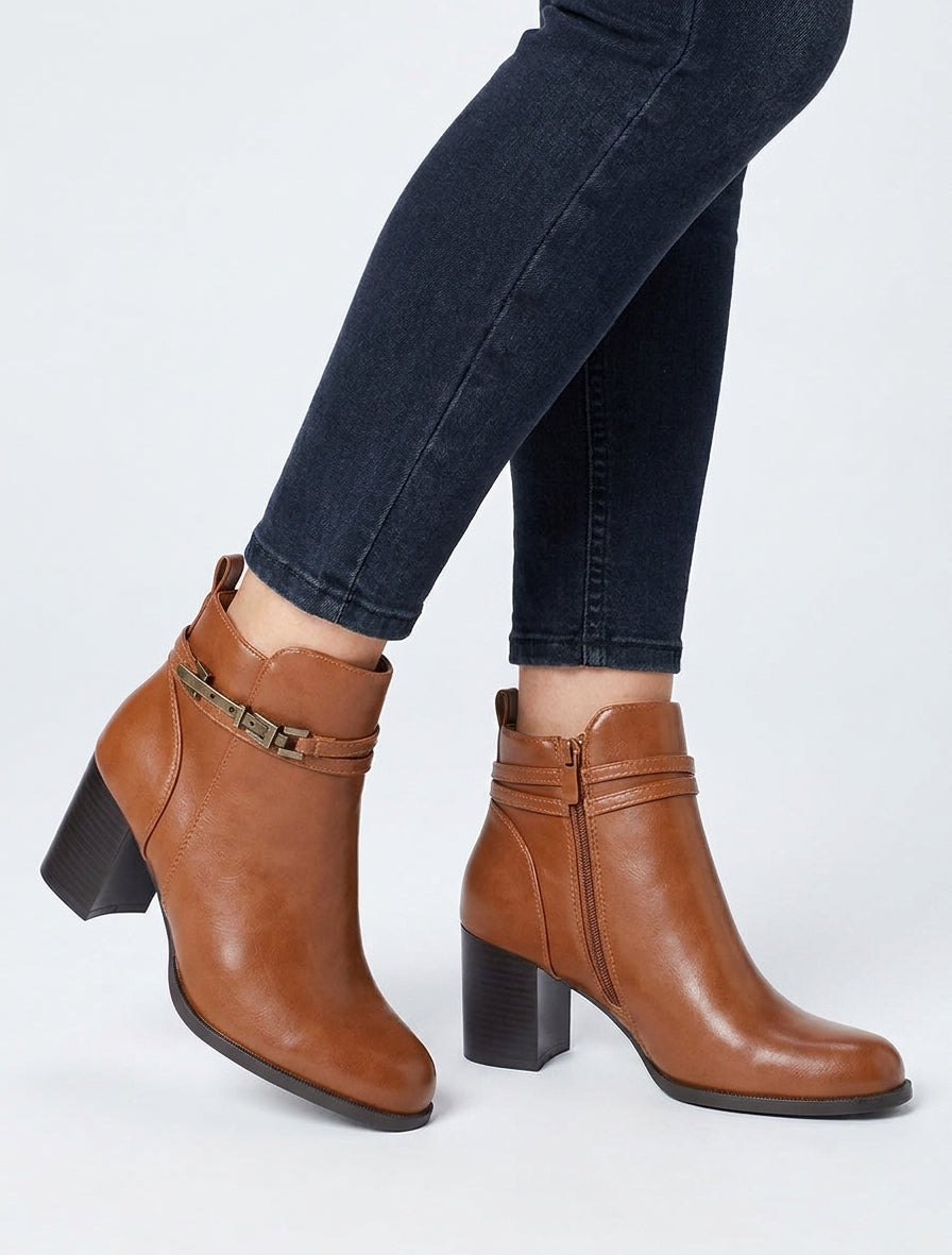 Bottines classiques en simili - Camel