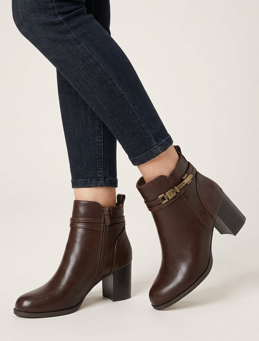 Bottines classiques en simili - Marron