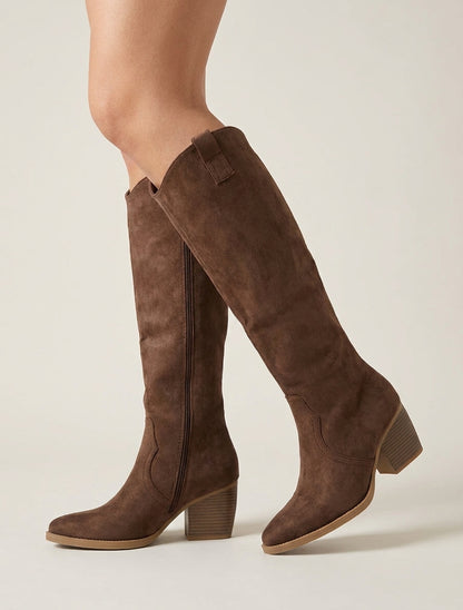 Bottes en suédine à bout pointu - Marron