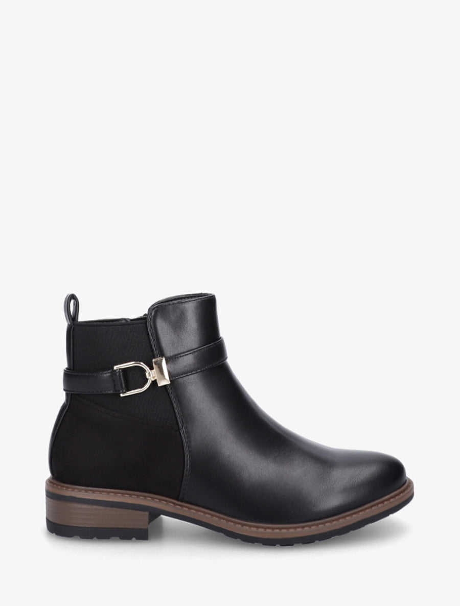 Bottines élastiquées bimatière à boucle métallique - Noir - 1