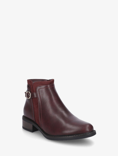 Bottines en simili à boucle et empiècement suédine - Lie de vin - 2