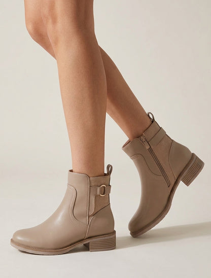 Bottines en simili et suédine - Taupe
