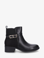 Bottines élastiquées bimatière à boucle métal - Noir - 1