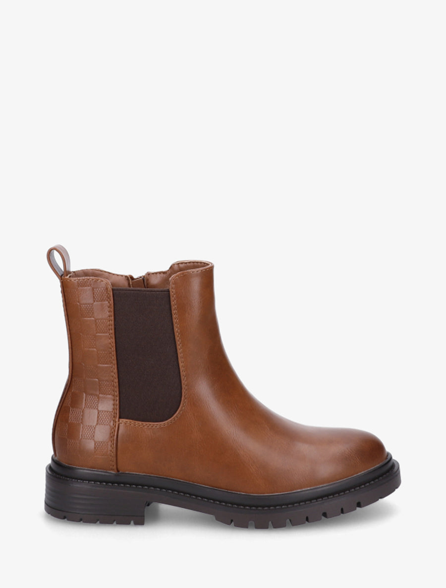 Bottines élastiquées à contrefort damier - Camel - 1