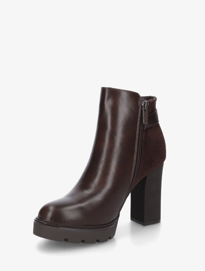 Bottines bimatière à zip décoratif - Marron - 3