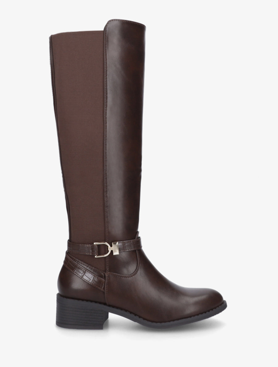Bottes en simili style cavalière - Marron - 1