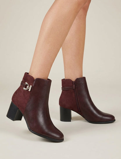 Bottines bimatière à boucle strassée - Lie de vin