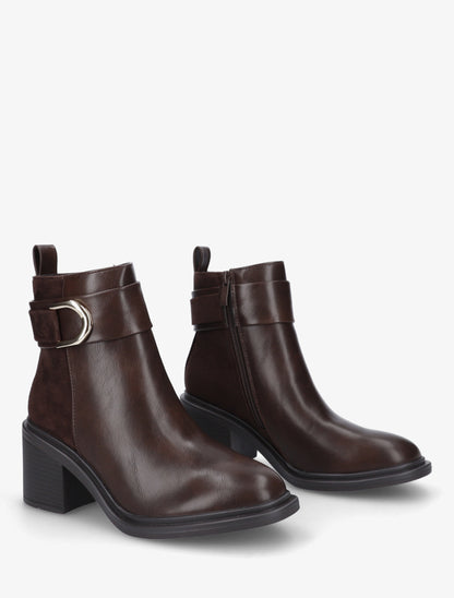Bottines bimatière à talon bloc - Marron - 4