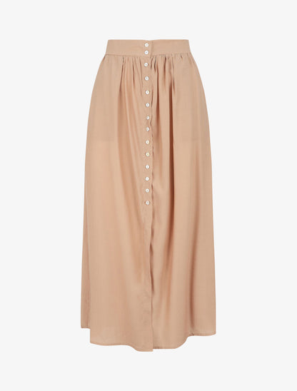 Jupe longue unie boutonnée - Beige - 1