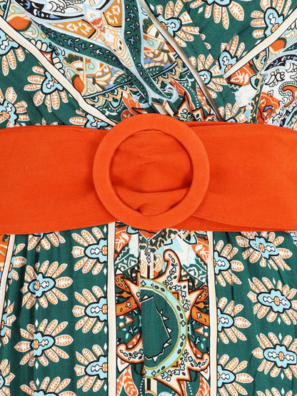 Robe longue empire imprimé fresque - Vert - 3