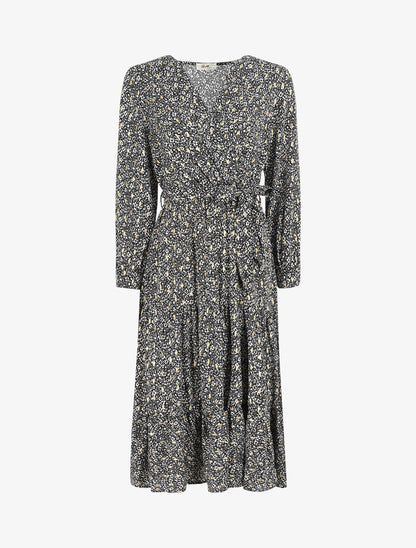 Robe mi-longue à petites fleurs - Noir - 5