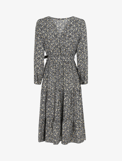 Robe mi-longue à petites fleurs - Noir - 2