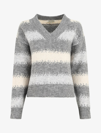 Pull en laine mélangé à motif rayé - Gris - 1
