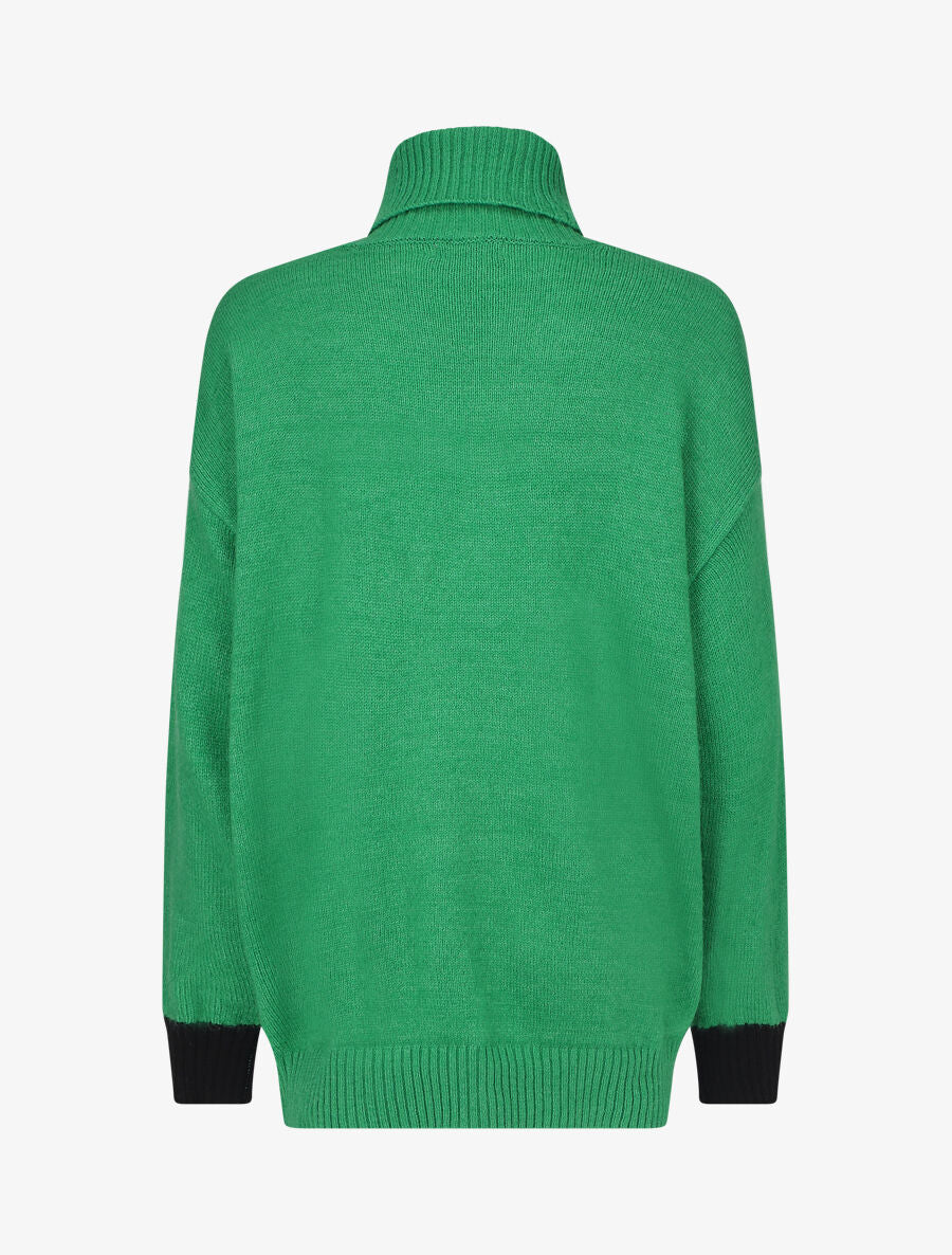 Pull Col Roulé BTS Noir à Rayures Vertes - Taille 38, Neuf Sans étiquettes, Matière Modal/laine/acrylique