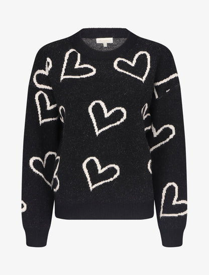 Pull droit à motif coeur - Noir - 5