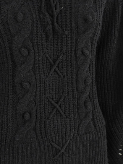 Pull corseté à manches bouffantes - Noir - 3