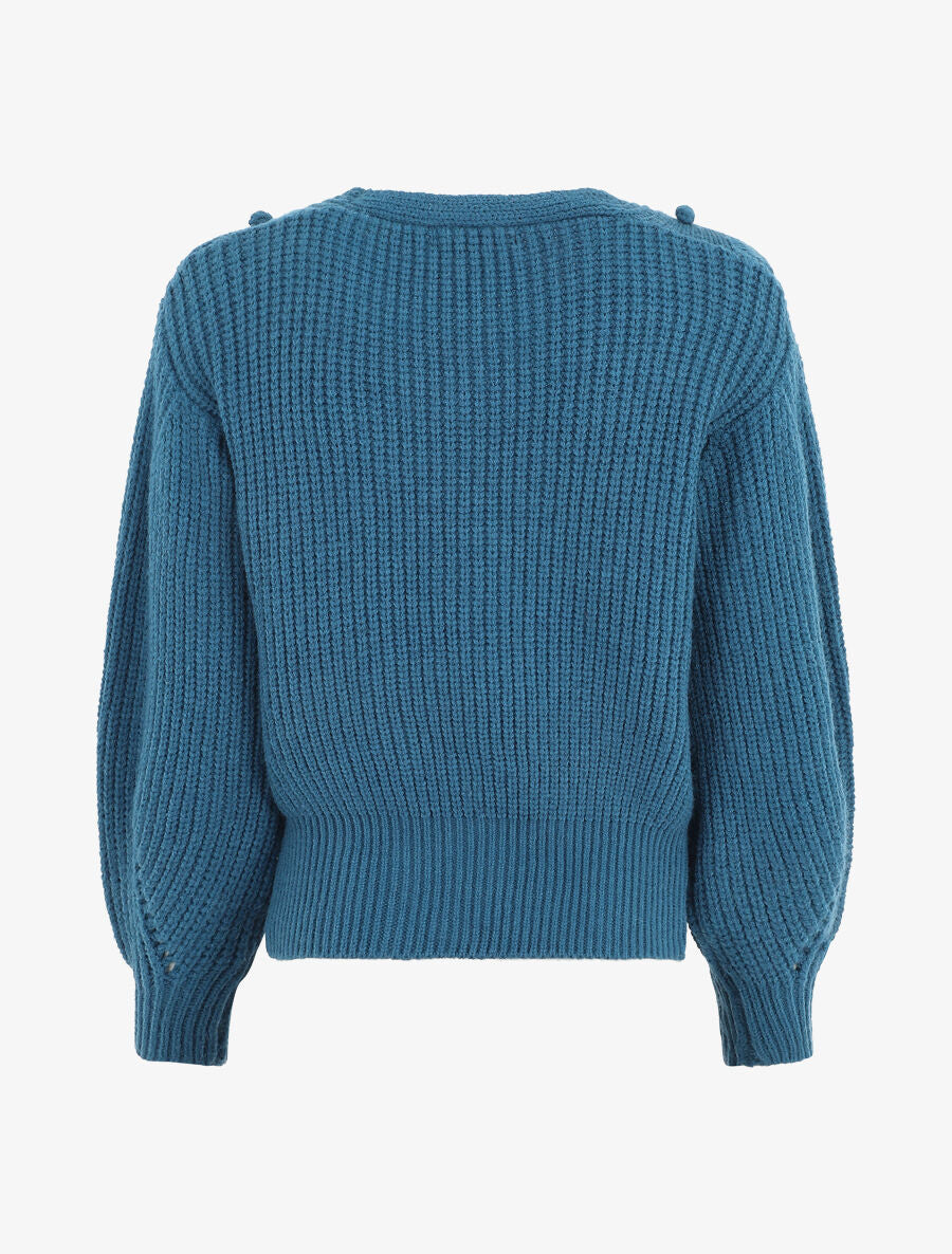 Pull corseté à manches bouffantes - Bleu canard - 2