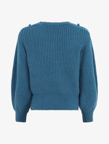 Pull corseté à manches bouffantes - Bleu canard - 2