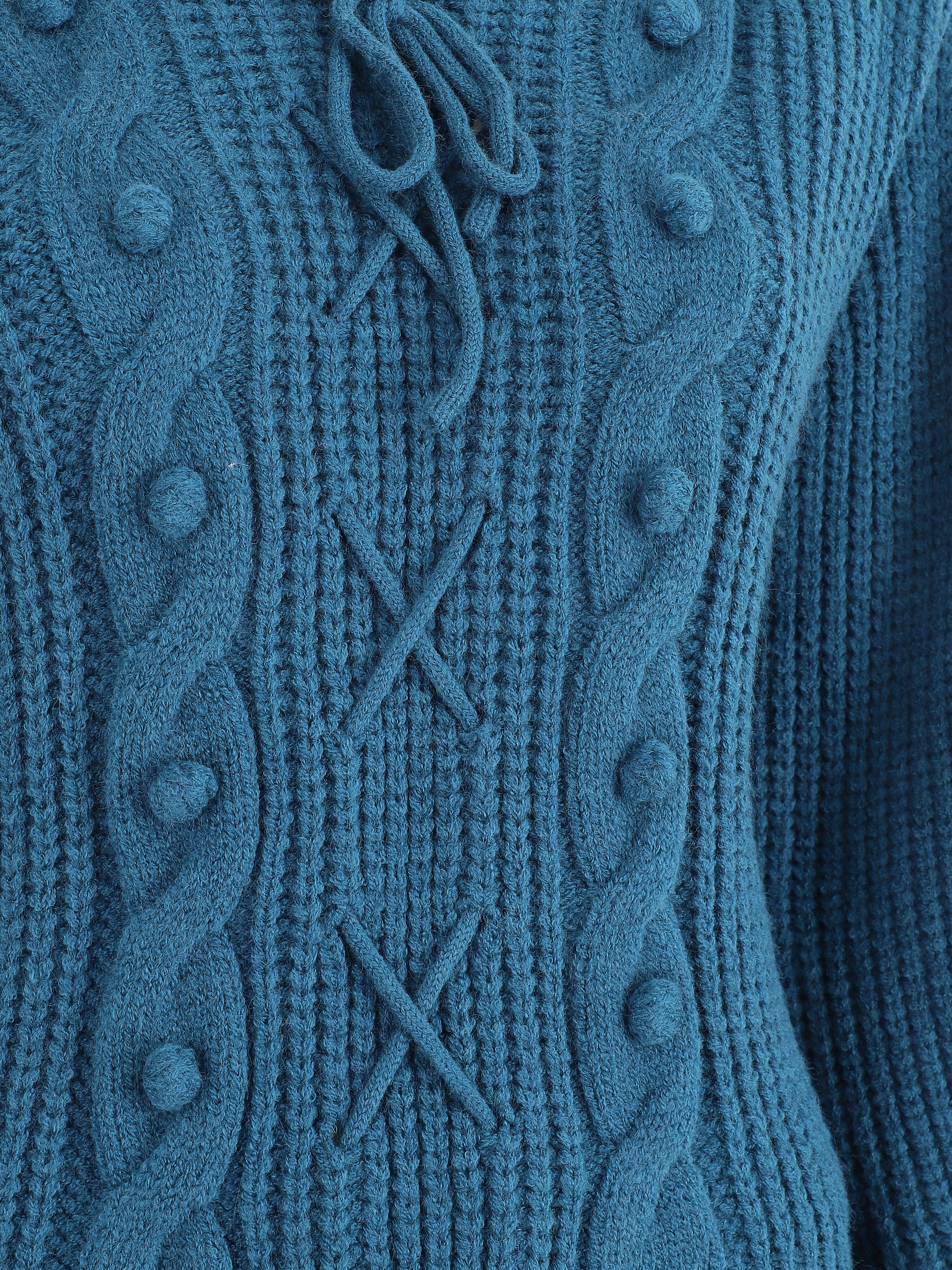 Pull corseté à manches bouffantes - Bleu canard - 3