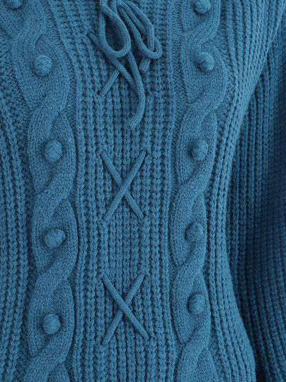 Pull corseté à manches bouffantes - Bleu canard - 3