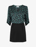 Robe droite à fleurs bi-matière - Vert - 5