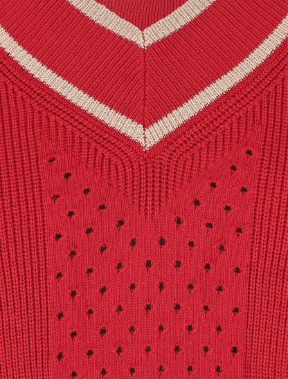 Pull à col V irisé - Rouge - 3