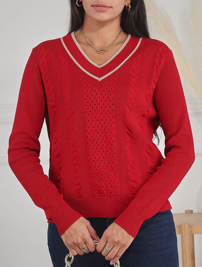 Pull à col V irisé - Rouge - 4