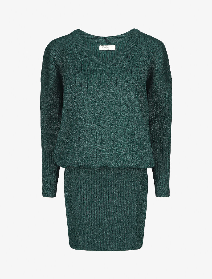 Robe pull stretch pailletté - Vert - 5