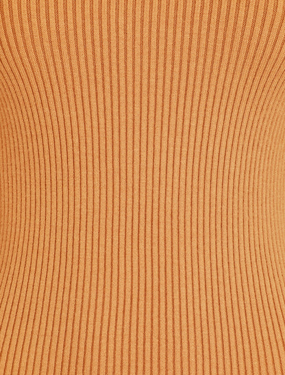 Pull ajusté côtelé à col montant - Ocre - 3