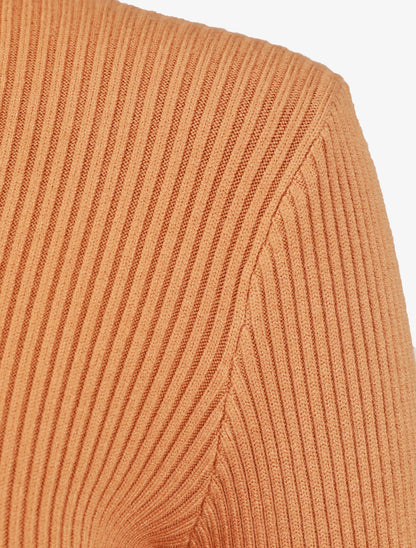 Pull ajusté côtelé à col roulé - Ocre - 3