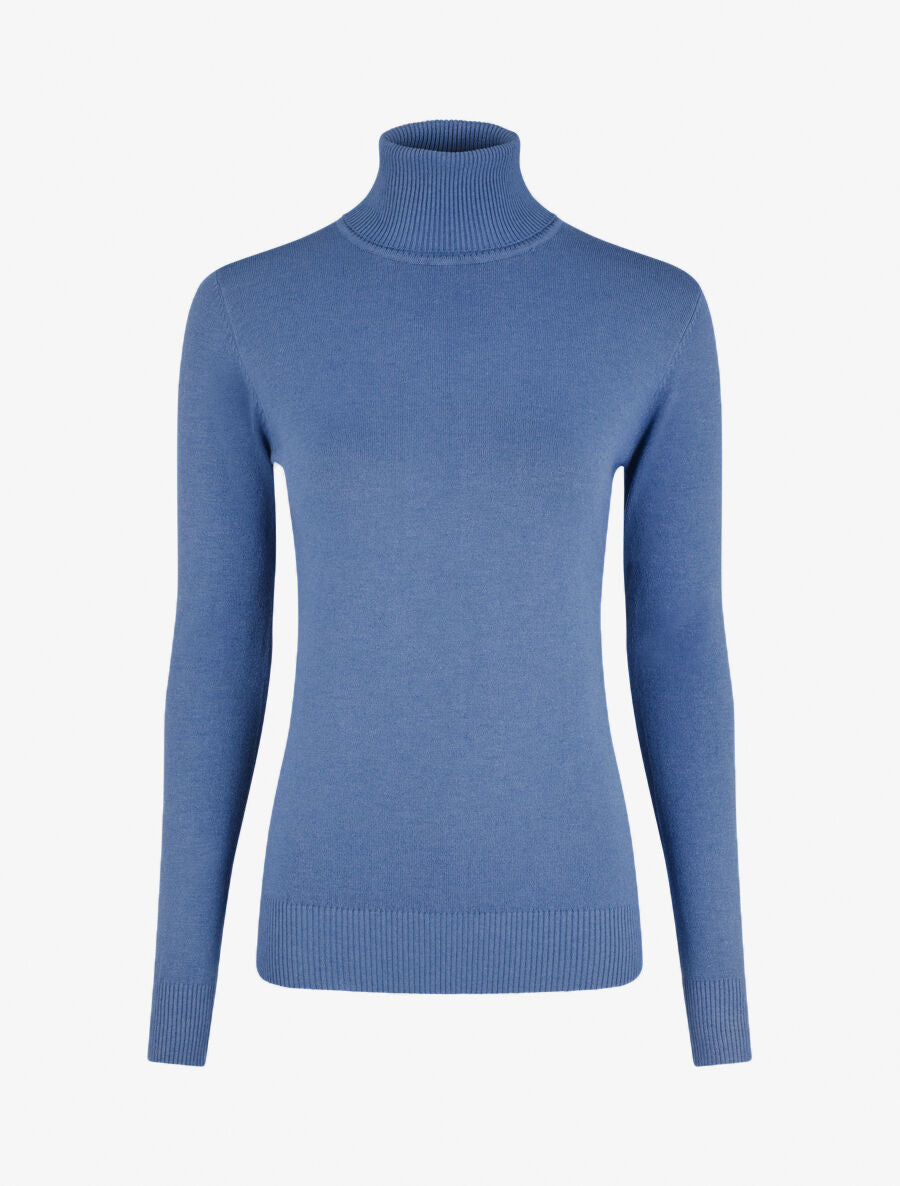 Pull fin en cachemire mélangée à col roulé - Bleu - 5