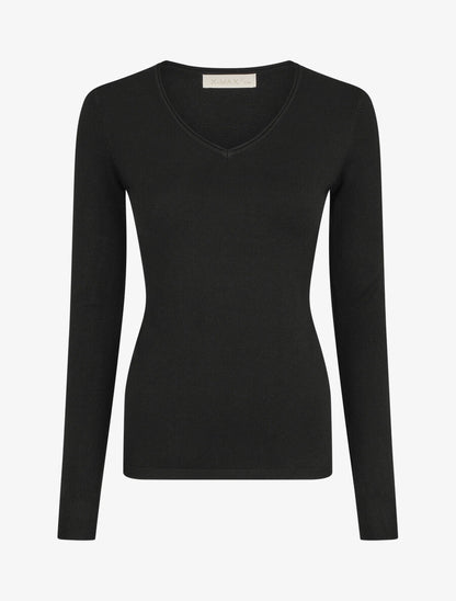 Pull fin en cachemire mélangée à col V - Noir - 1
