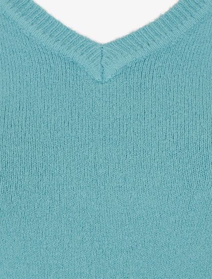 Pull en laine mélangée à col V - Vert d&