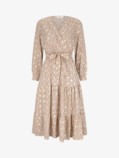 Robe longue cache-coeur à imprimé printanier - Beige - 1