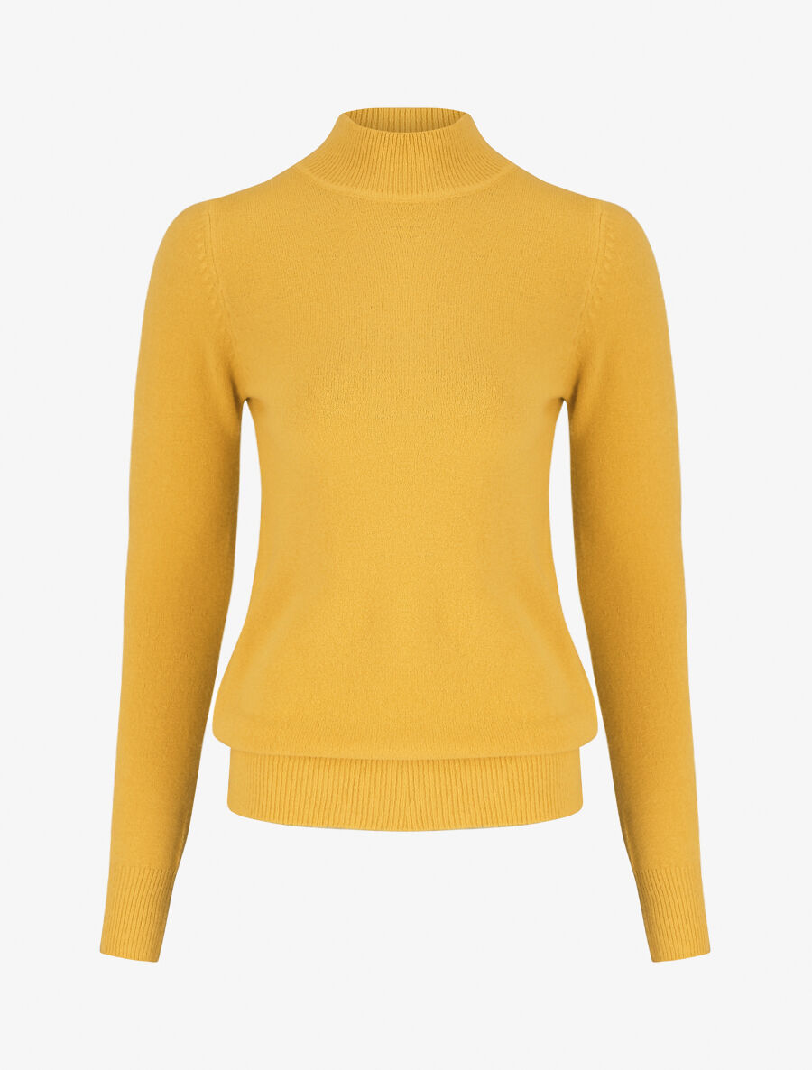 Pull col montant en laine mélangée - Jaune - 1