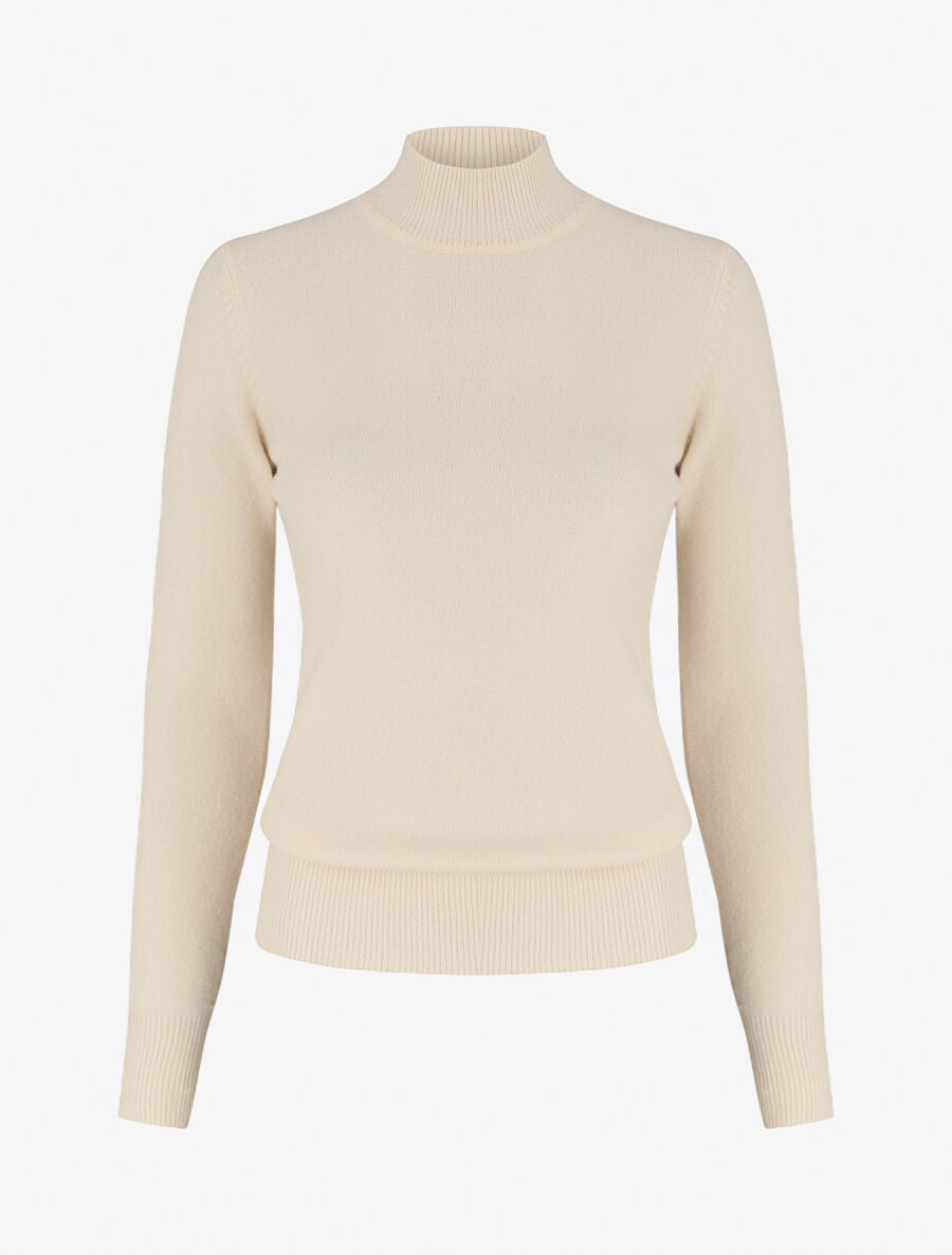 Pull col montant en laine mélangée - Beige - 4