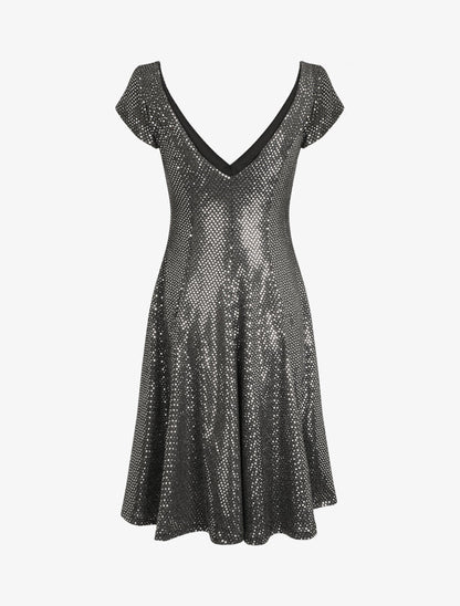 Robe patineuse pailletée à col V - Argent - 2