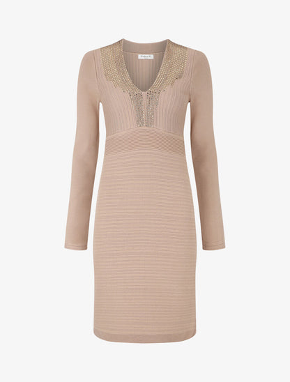 Robe ajustée à perles - Beige - 5