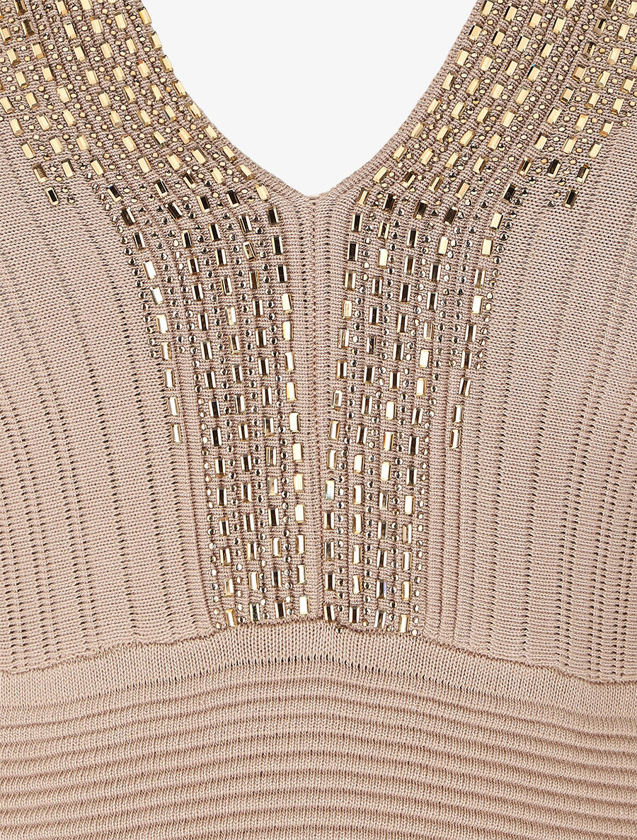 Robe ajustée à perles - Beige - 3